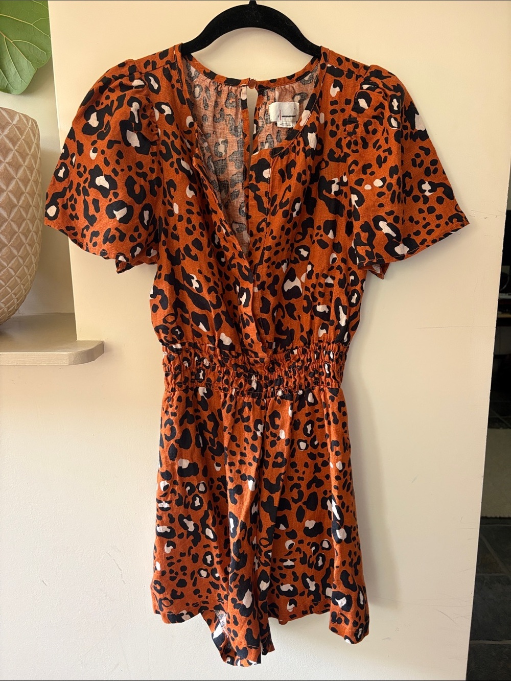 NWOT Anthropologie Linen Animal Printed Romper XS